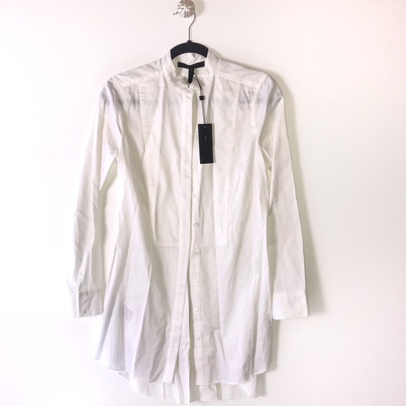 NWT BCBG Casie White Tuxedo Shirt Dress- XS - Picture 1 of 5